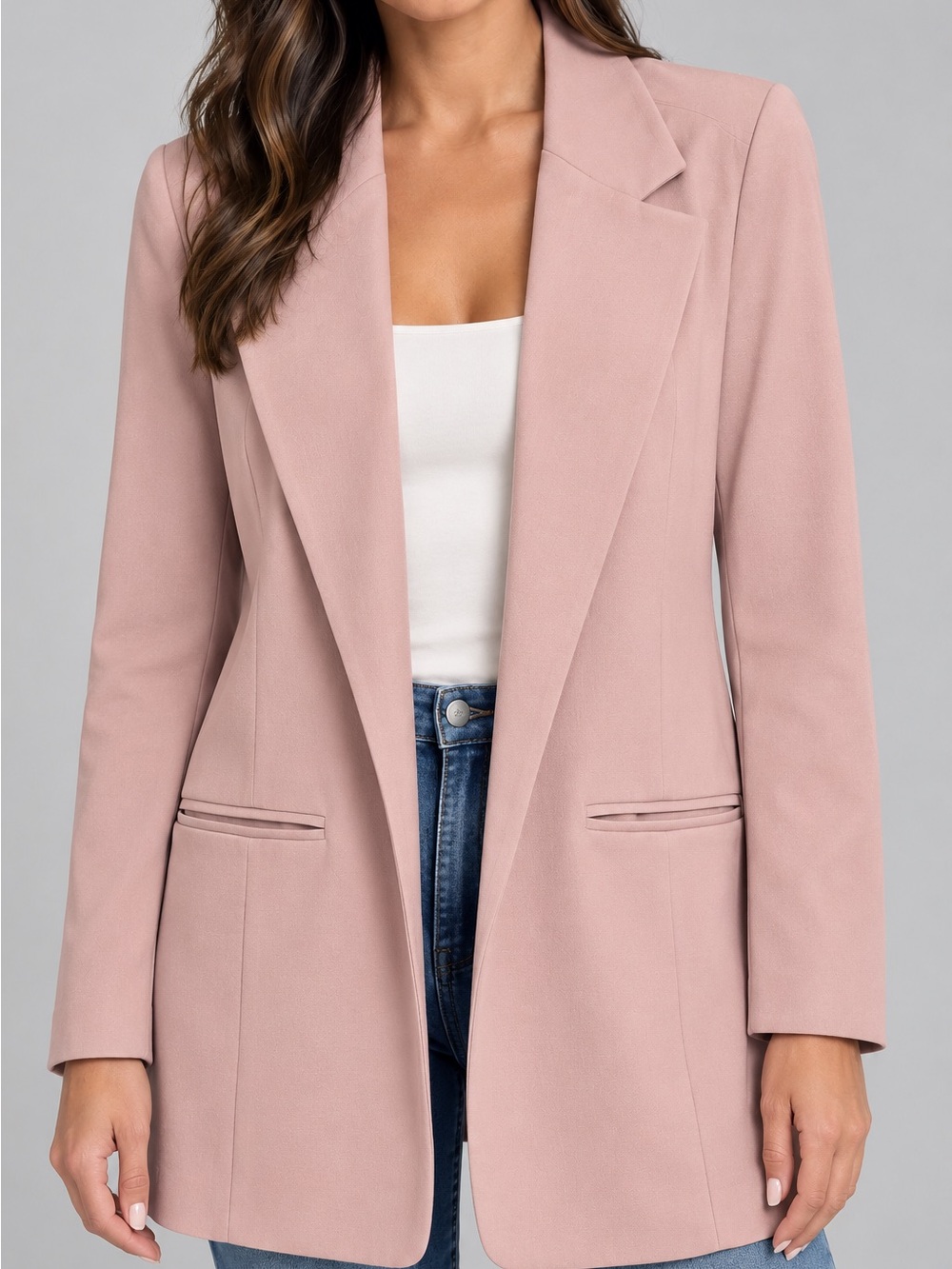 Stoosh Blush Pink Longline Blazer Open Front Tailored XL